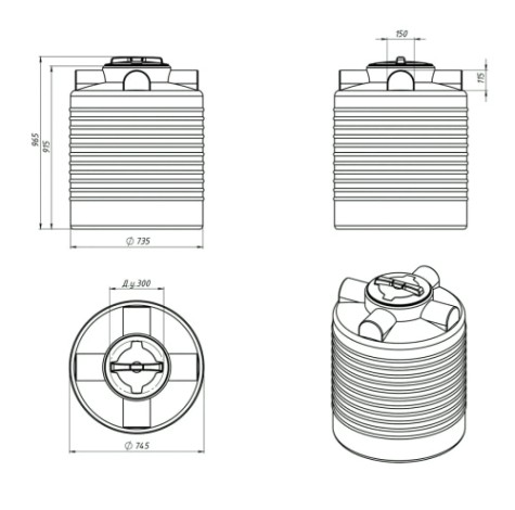Емкость ЭКОПРОМ ЭВЛ 300 л., вертикальная [черный]