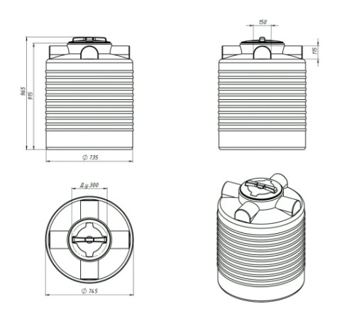 Емкость ЭКОПРОМ ЭВЛ 300 л., вертикальная [синий]