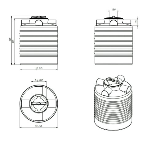 Емкость ЭКОПРОМ ЭВЛ 300 л., вертикальная [зеленый]