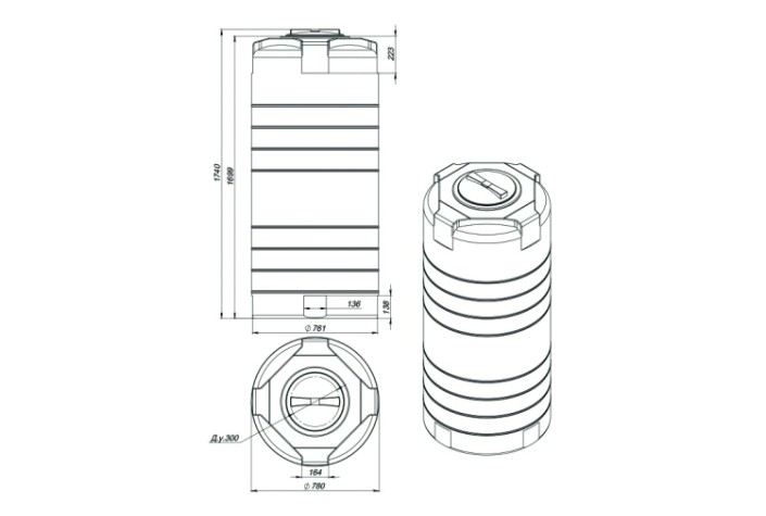 Емкость ЭКОПРОМ T 750 л., вертикальная [черный]