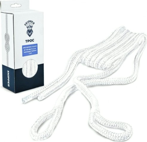 Фал (шкерт) для кранца с огоном SKIPPER плетеный, 12мм*2,5м, нейлон (2шт) белый [SK-TFNBR1225W]