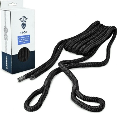 Фал (шкерт) для кранца с огоном SKIPPER плетеный, 8мм*1,83м, нейлон (2шт) черный [SK-TFNBR8183B]