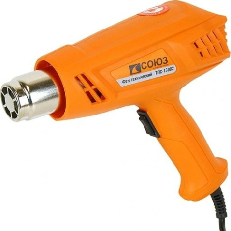 Фен строительный СОЮЗ ТПС-18002 2 ступени, 2 насадки