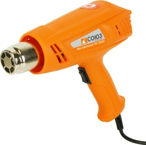 Фен строительный СОЮЗ ТПС-18002Б 2 ступени, 3 насадки