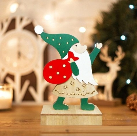 Фигурка деревянная Neon-Night Дед Мороз с подсветкой 18 см [504-016]