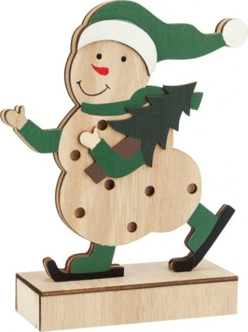 Фигурка деревянная Neon-Night Снеговик с подсветкой 18 см [504-017]
