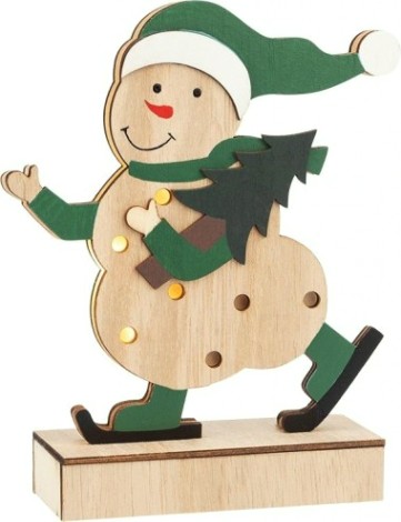 Фигурка деревянная Neon-Night Снеговик с подсветкой 18 см [504-017]