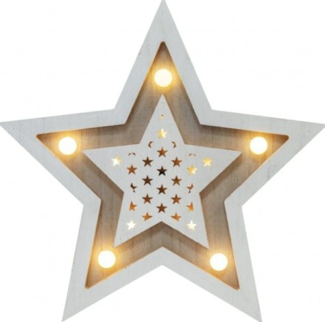 Фигурка деревянная Neon-Night Звезда двойная с подсветкой 30х4х30 см [504-027]