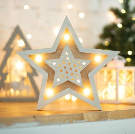 Фигурка деревянная Neon-Night Звезда двойная с подсветкой 30х4х30 см [504-027]