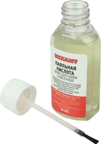 Флюс для пайки REXANT с кисточкой паяльная кислота, 30 мл, флакон, блистер [09-3613-1]