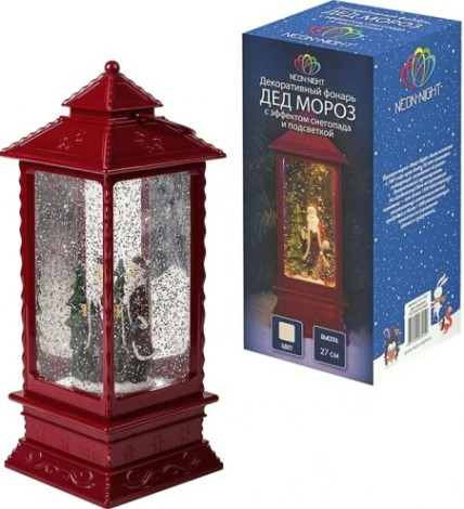 Фонарь декоративный Neon-Night с эффектом снегопада и подсветкой Дед мороз, теплый белый [501-062]
