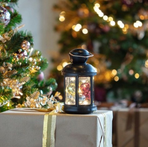 Фонарь декоративный Neon-Night с шариками черный корпус 12х12х20,6 см, теплый белый [513-061]