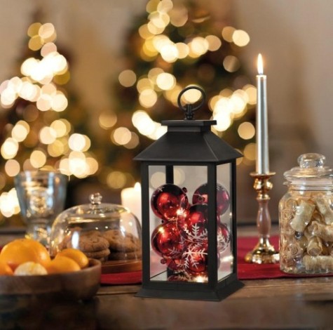 Фонарь декоративный Neon-Night с шариками черный корпус 14х14х27 см, теплый белый [513-063]