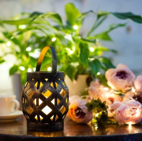 Фонарь декоративный Neon-Night со свечкой бронза 14х14х16,5 см, теплый белый [513-055]