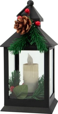 Фонарь декоративный Neon-Night со свечкой и шишкой 10,7x10,7x23,5 см, теплый белый [513-047]