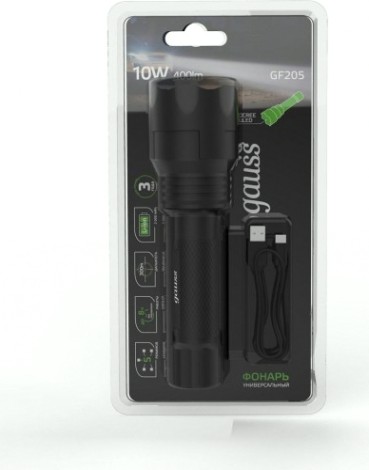 Фонарь GAUSS GFL205 ручной 10w 400lm li-ion 2000ma led [GF205]
