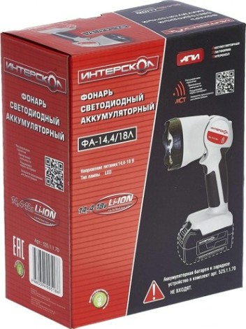 Фонарь ИНТЕРСКОЛ ФА-14,4/18Л акк. светодиодный [525.1.1.70]