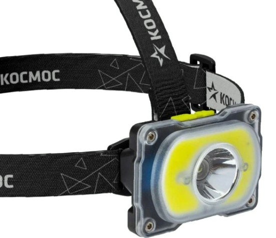 Фонарь налобный КОСМОС KOC507Lit аккумуляторный, 3 Bт + 5 Bт COB, Li-ion