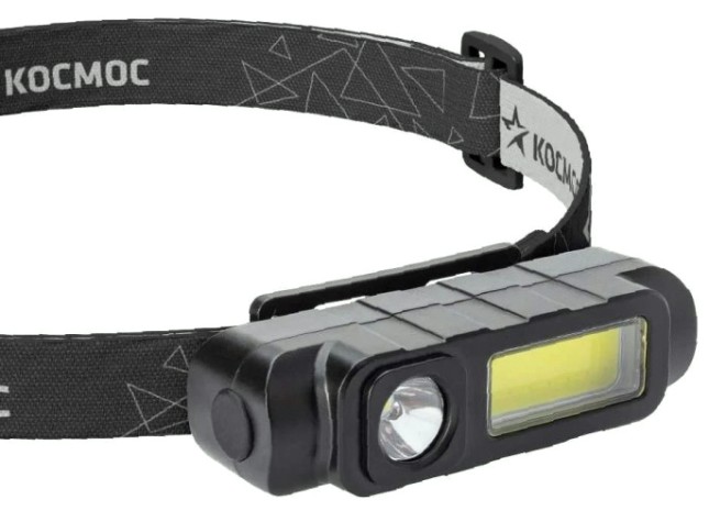 Фонарь налобный КОСМОС KOC510Lit аккуммуляторный, 1 Bт LED + 3 Bт COB LED, Li-ion
