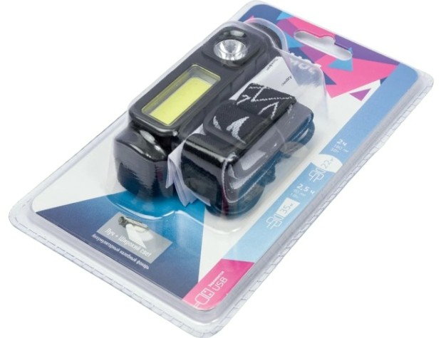 Фонарь налобный КОСМОС KOC510Lit аккуммуляторный, 1 Bт LED + 3 Bт COB LED, Li-ion