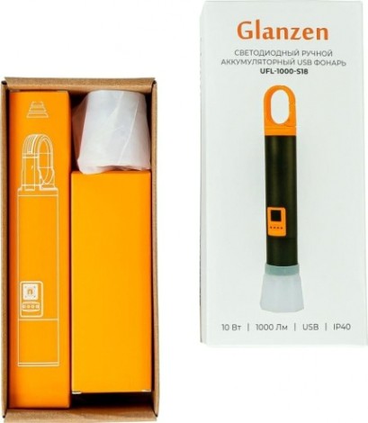 Фонарь светодиодный GLANZEN UFL-1000-S18 ручной аккумуляторный USB