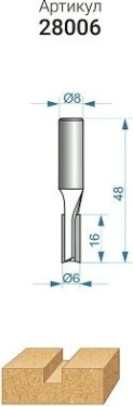 Фреза по дереву ЭНКОР ф 6 X16мм, по ДСП хв. 8 мм. [28006]