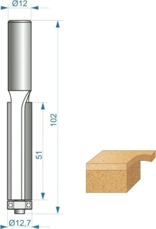 Фреза по дереву ЭНКОР ф12.7х51 хв. 12мм, по ДСП кромочная прямая [28055]