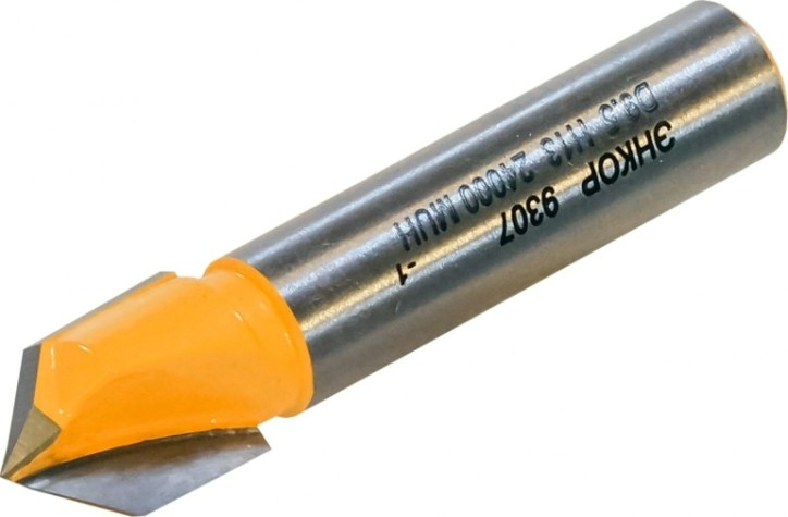 Фреза по дереву ЭНКОР гальтельная v-обр. ф9.5, 90°, хв. 8мм [9307]