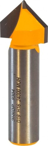 Фреза по дереву ЭНКОР пазовая гальтельная v-обр. ф9.5, 90°, хв. 12мм [9304]