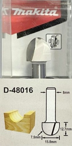 Фреза по дереву MAKITA D-48016 паз. галтельная 7,9r 15,8х12,7х8х45х2т