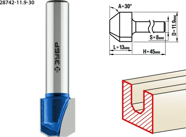Фреза по дереву ЗУБР ПРОФЕССИОНАЛ 11,9x13мм, фасонная №3 [28742-11.9-30]