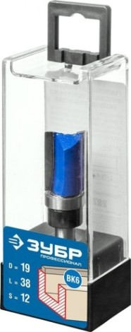 Фреза по дереву ЗУБР ПРОФЕССИОНАЛ 19x38мм, хвостовик 12мм, прямая с верхним подшипни [28756-19-38-12]