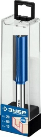 Фреза по дереву ЗУБР ПРОФЕССИОНАЛ 20x60мм, хвостовик 12мм, прямая с нижними подрезат [28755-20-60]