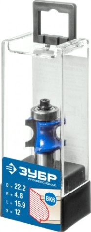 Фреза по дереву ЗУБР ПРОФЕССИОНАЛ 22.2x25.4мм, радиус 4.8мм, с подшипником [28722-22.2]