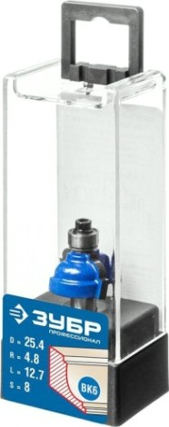 Фреза по дереву ЗУБР ПРОФЕССИОНАЛ 25.4x13мм, радиус 4.8мм, кромочная калевочная №7 [28709-25.4]