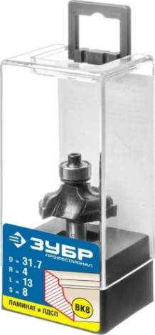 Фреза по дереву ЗУБР ПРОФЕССИОНАЛ 28,6x13мм, радиус 4мм, кромочная калевочная №3 [28786-31.7]