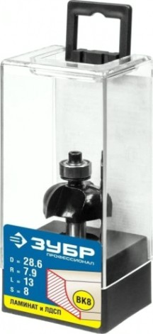 Фреза по дереву ЗУБР ПРОФЕССИОНАЛ 28,6x13мм, радиус 7.9мм, кромочная калевочная №2 [28785-28.6]