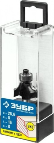 Фреза по дереву ЗУБР ПРОФЕССИОНАЛ 28,6x16мм, радиус 8мм, кромочная калевочная №1 [28784-28.6]