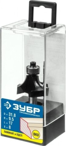 Фреза по дереву ЗУБР ПРОФЕССИОНАЛ 31,8x17мм, радиус 9.5мм, кромочная калевочная №1 [28784-31.8]