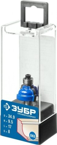 Фреза по дереву ЗУБР ПРОФЕССИОНАЛ 34,9x19мм, радиус 9.5мм, кромочная калевочная №7 [28709-34.9]