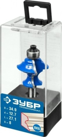 Фреза по дереву ЗУБР ПРОФЕССИОНАЛ 34,9x25.4мм, хвостовик 8мм, кромочная фигурная [28717-34.9]