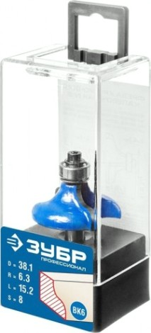 Фреза по дереву ЗУБР ПРОФЕССИОНАЛ 38.1x15мм, радиус 6.3мм, кромочная калевочная №8 [28710-38.1]