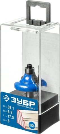 Фреза по дереву ЗУБР ПРОФЕССИОНАЛ 38.1x17,5мм, радиус 6.3мм, кромочная калевочная №3 [28704-38.1]