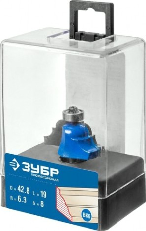 Фреза по дереву ЗУБР ПРОФЕССИОНАЛ 42,8x19мм, радиус 6.3мм, кромочная калевочная №4 [28705-42.8]