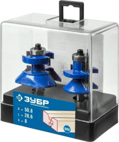 Фреза по дереву ЗУБР ПРОФЕССИОНАЛ 50x30мм, хвостовик 8мм, набор для вагонки [28770-50-H2]