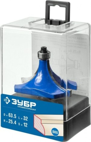 Фреза по дереву ЗУБР ПРОФЕССИОНАЛ 63,5x32мм, радиус 25мм, кромочная калевочная №1 [28701-63.5]