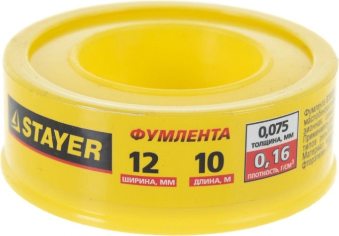 Фум лента STAYER MASTER плотность 0,16 г/см3, 0,075ммх12ммх10м [12360-12-016]