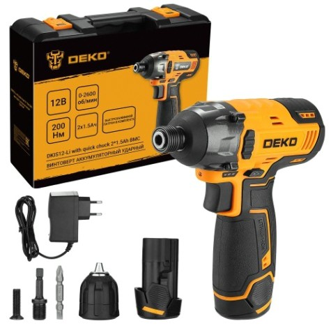 Гайковерт аккумуляторный DEKO DKIS12-Li ударный, 12В, 2*1.5 Ач, в кейсе [063-4390]