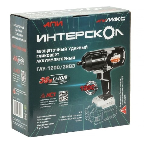 Гайковерт аккумуляторный ИНТЕРСКОЛ ГАУ-1200/36ВЭ бесщеточный, ударный [819.0.0.70]