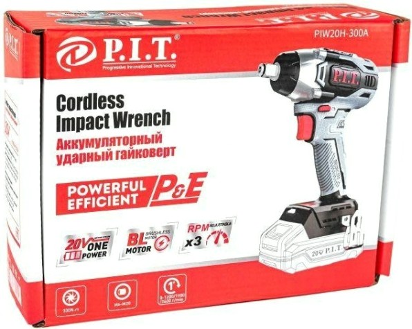 Гайковерт аккумуляторный P.i.t. PIW20H-300A бесщеточный, без АКБ и ЗУ